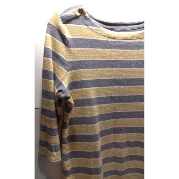 Croft & Barrow Small Tee Striped 3/4 Sleeve Boat Neck Gray Yellow White Stretch - Picture 3 of 7